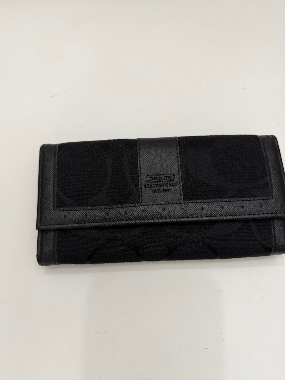 Coach Monogram Leather Signature Canvas Envelope Wallet Black & Gray Size DAMGED